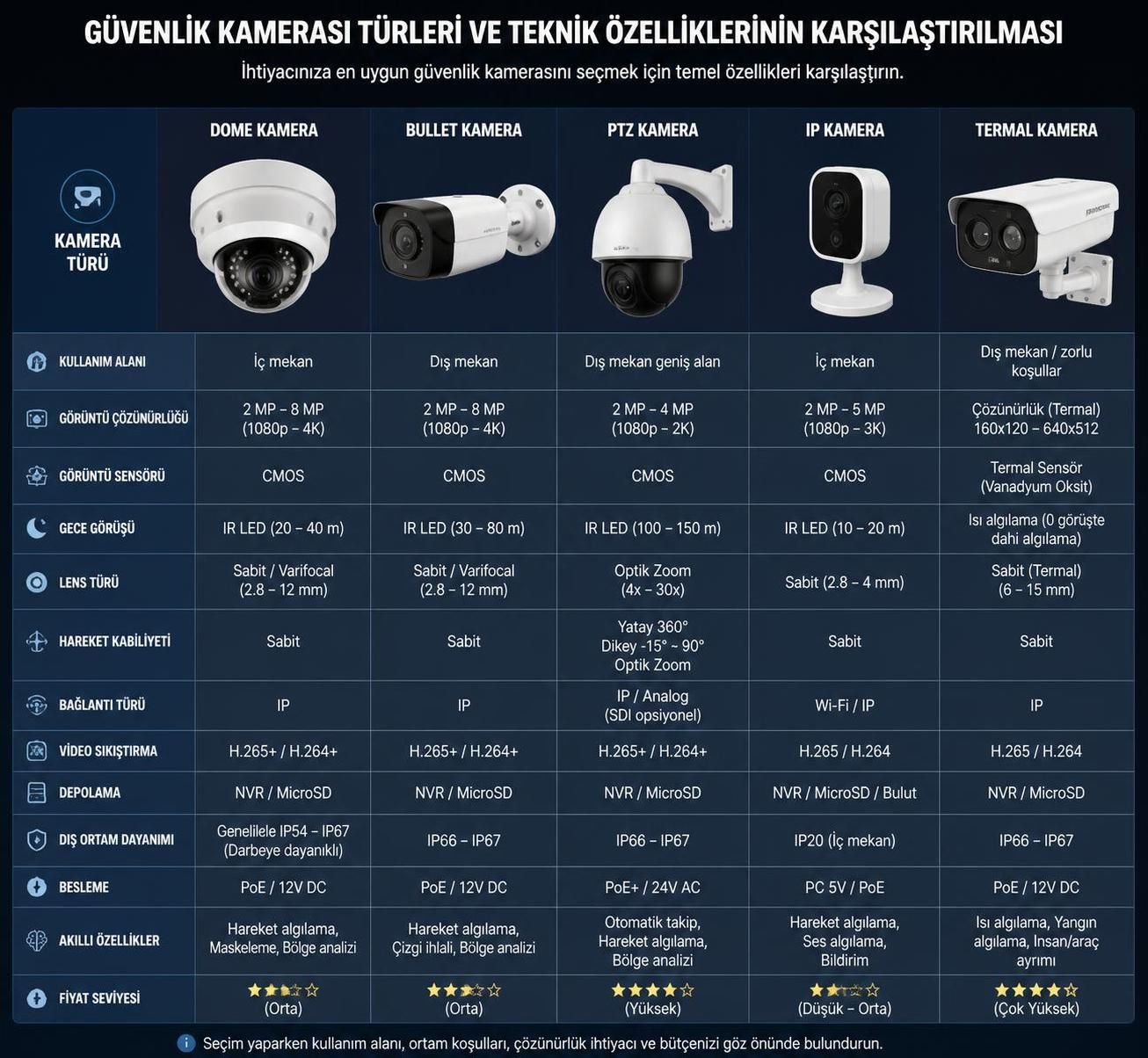 güvenlik kamerası fiyatları, marka, özellikler, çözünürlük ve kurulum türüne göre değişir. bu rehberde, fiyatları etkileyen faktörleri ve seçim yaparken nelere dikkat etmeniz gerektiğini öğrenin.