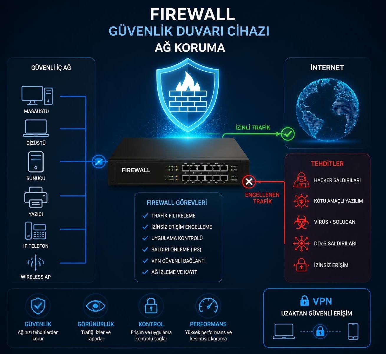 firewall nedir ve dijital güvenlikte neden önemli olduğunu keşfedin. i̇nternet saldırılarına karşı koruma sağlar ve verilerinizi güvende tutar.