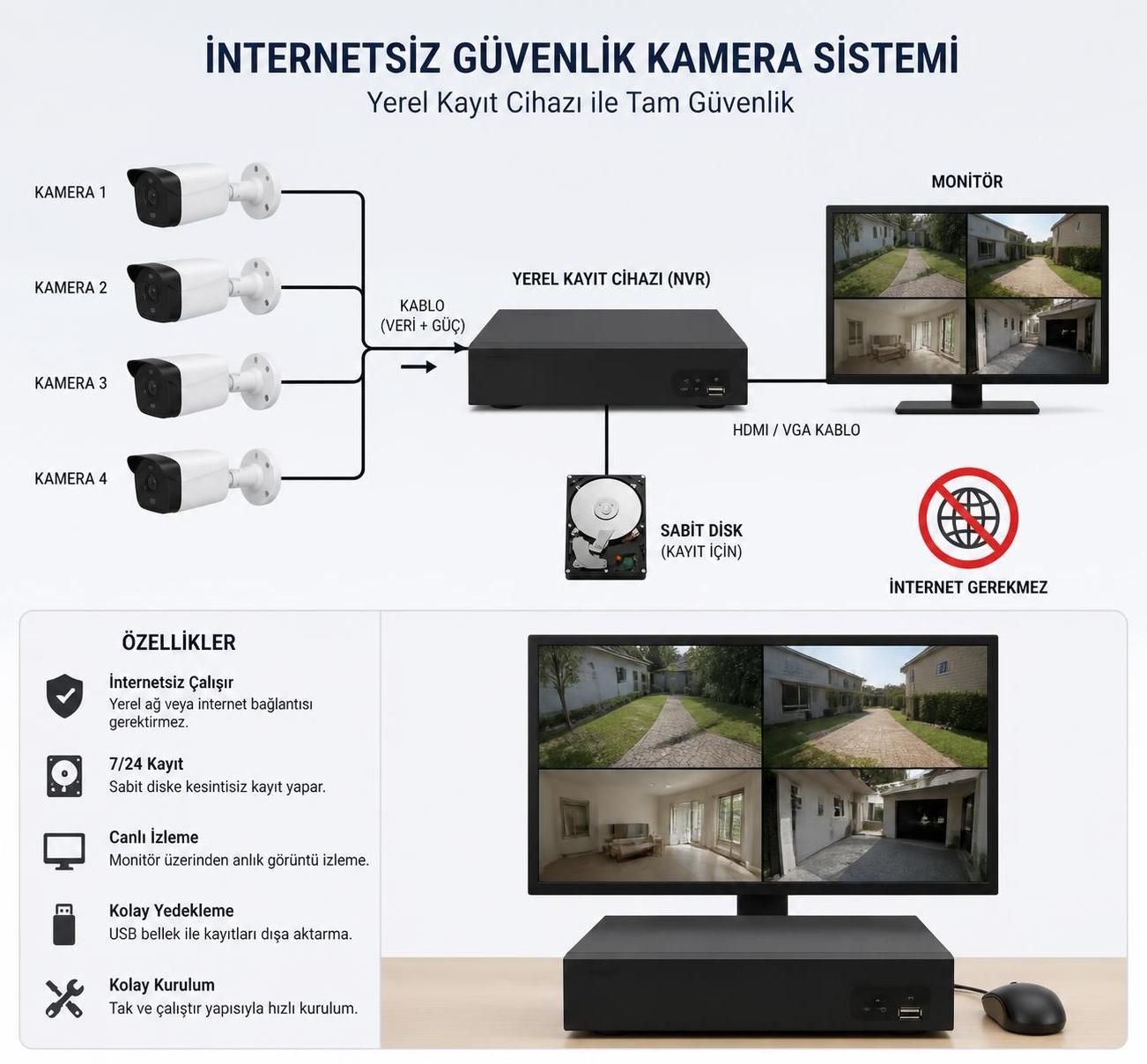 internetsiz kamera sistemleri, internet bağlantısı olmadan çalışan güvenlik çözümleridir. gizlilik, kesintisiz kayıt ve kolay kurulum gibi avantajları ile tercih edilir.